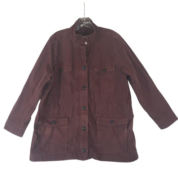 Lucky Brand Womens Anorak Barn Jacket Size 1X Burgundy Cotton Twill Pockets - Picture 3 of 12